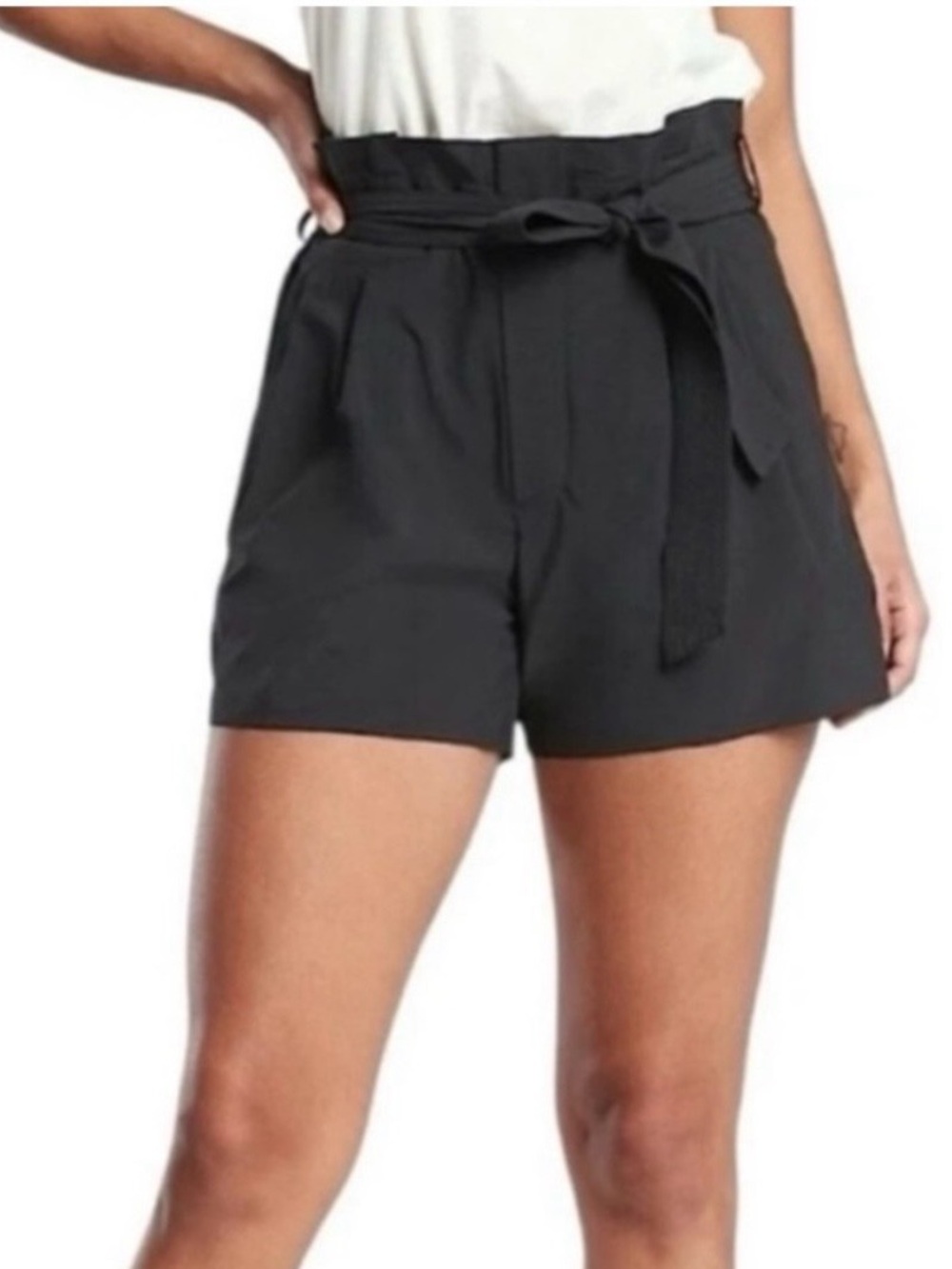 Athleta skyline Black High-Waist Paperbag Tie Shorts